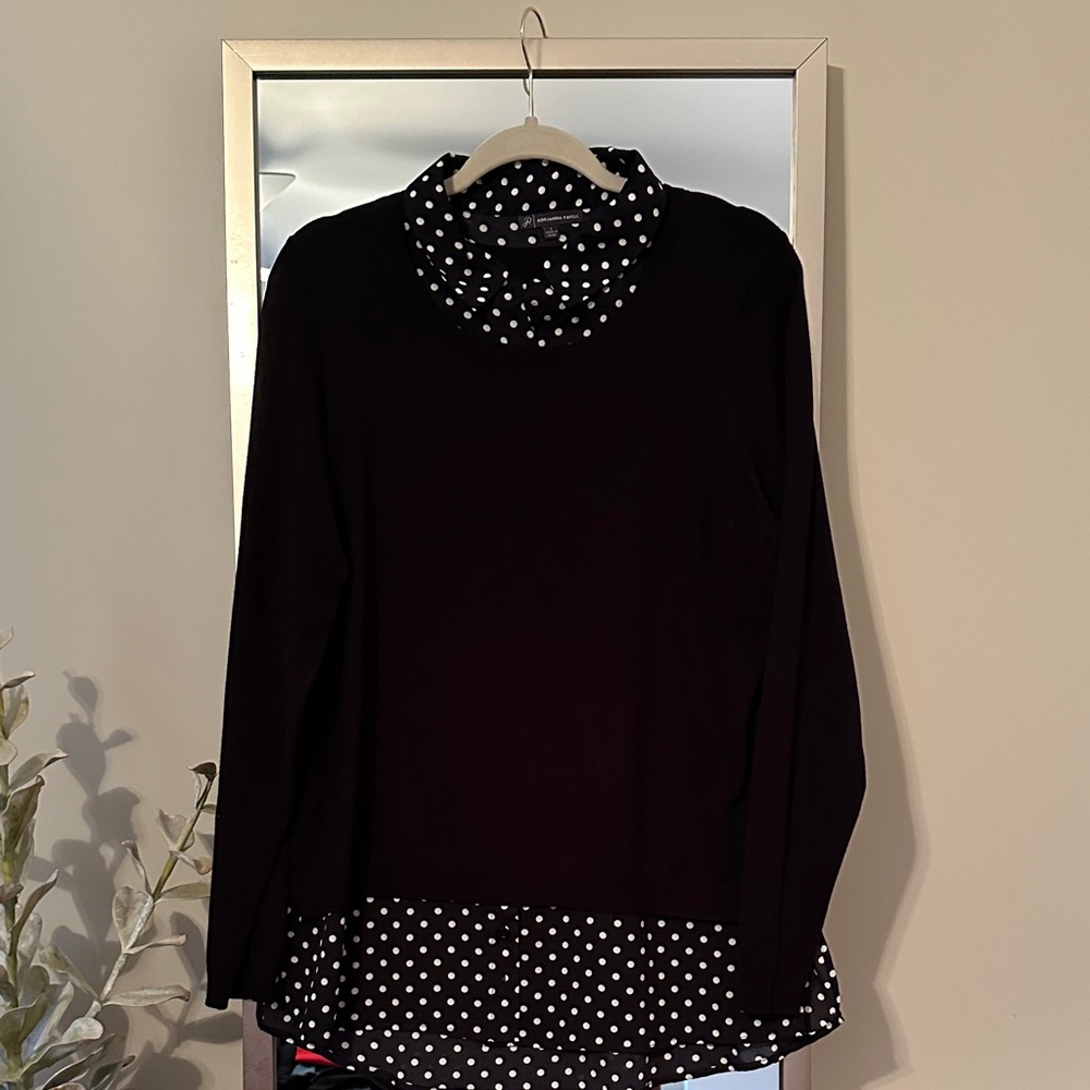 Adrianna Papell Black and White Polka Dot Sweater Blouse